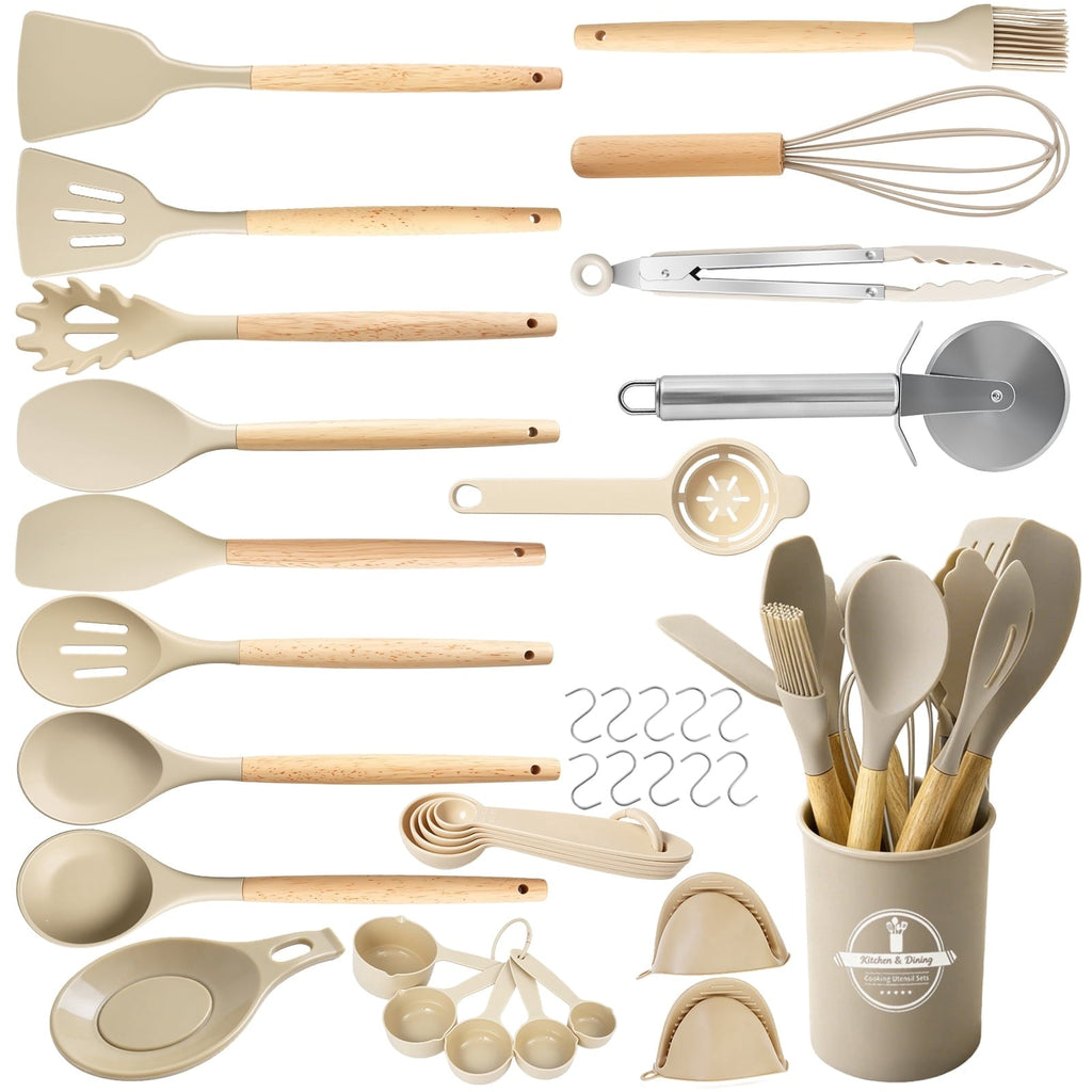 High-Precision Silicone Cooking Utensils Set, Heat Resistant Kitchen Tools, 36 PCS Non-Stick Silicone Cooking Kitchen Utensils, Khaki - High-Precision Culinary Tool for Baking & Cooking - Default Title