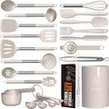 Non-Stick Safe Large Silicone Cooking Utensils Set - Heat Resistant Kitchen Utensils,Turner Tongs,Spatula,Spoon,Brush,Whisk,Stainles... - Premium Stainless Steel Cooking Utensil for Non-Stick Pots - Default Title