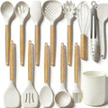 Non-Stick Safe 14-Piece Silicone Cooking Utensils Set, Non-Stick Kitchen Utensil Set for Baking, Flipping, Mixing, White - Heat-Resistant Silicone Cooking Spatula Turner - Default Title