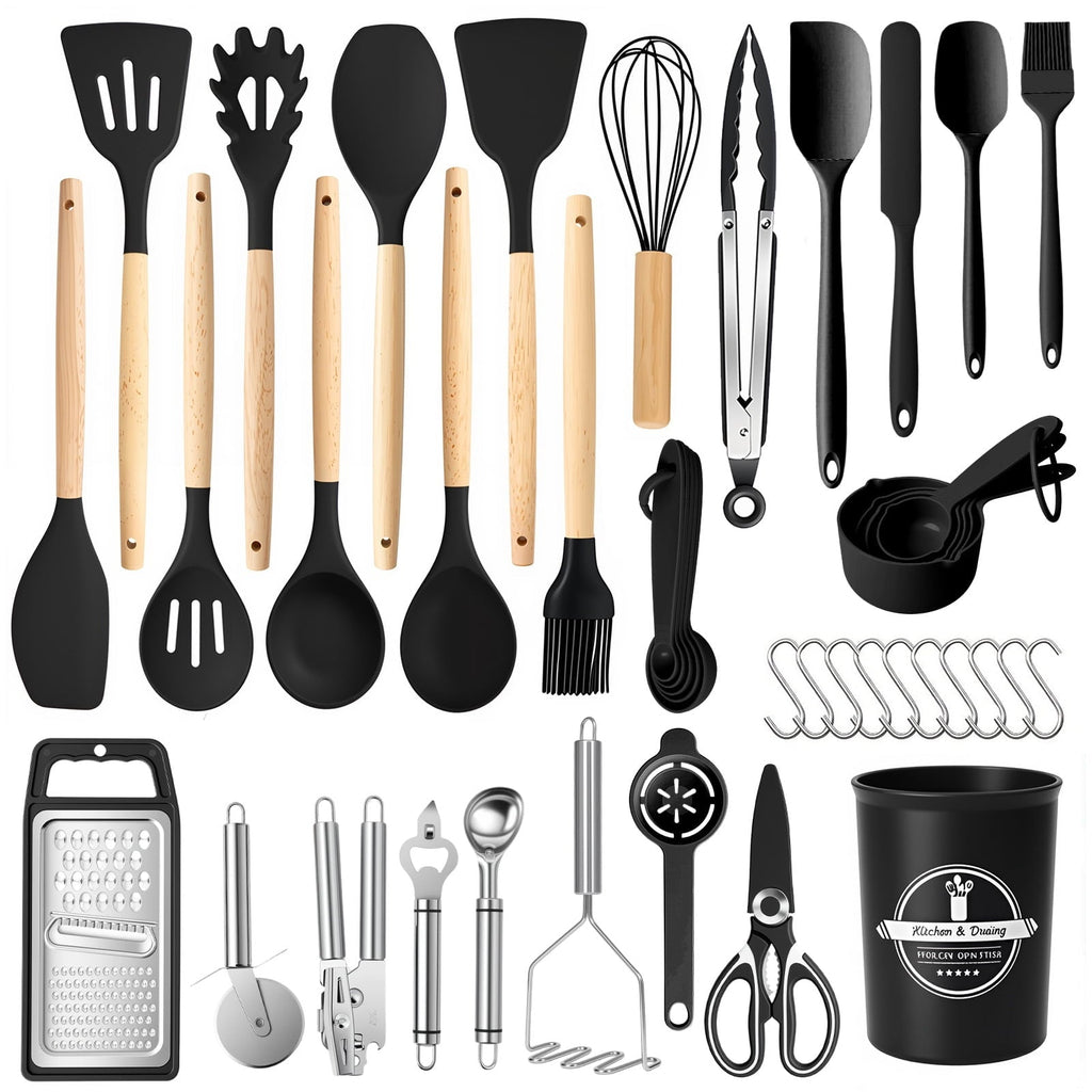 Professional Grade Silicone Cooking Utensils Set with Holder, 44 PCS Kitchen Utensils Set, Silicone Kitchen Gadgets Spatulas Set for Non... - Professional Kitchen Tool for Culinary Enthusiasts - Default Title