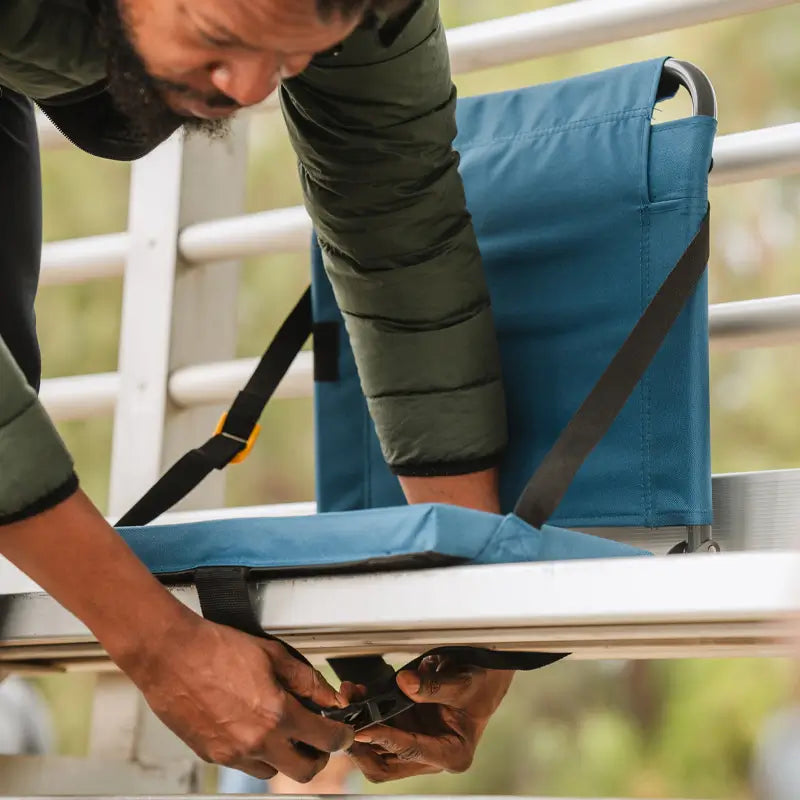 Ultra-Lightweight BleacherBack - Choice 696 - Grandstand Cushion Seat with Secure Under-Bench Hooks Detail