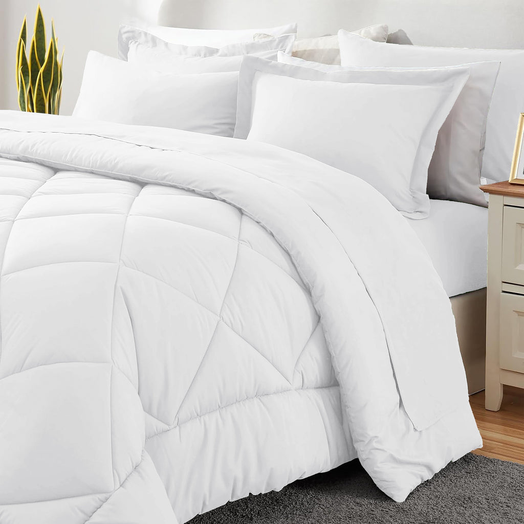 Luxurious Quilted Comforter Set 7-Piece Bed in a Bag - Adult, White, Queen - Luxurious Quilted Duvet Cover Set - Default Title