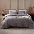 Luxurious Quilted Washed Comforter Set Full Size - 3 Pieces Soft Luxury Cationic Dyeing Bedding Sets, Linen-Like Texture Breathable Wri... - Hypoallergenic Ultra-Fluffy Quilt for Winter - Default Title