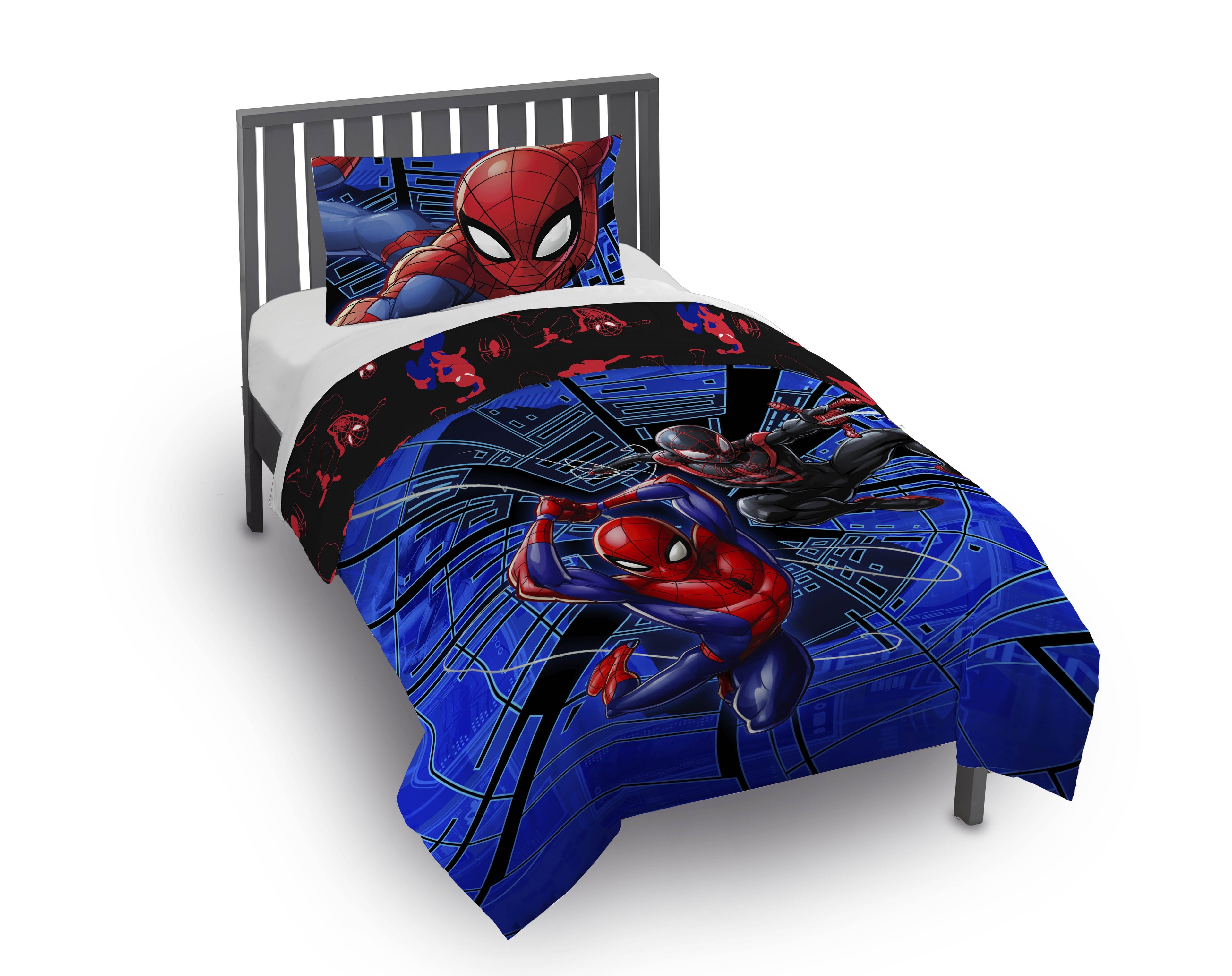 All-Season Spiderman Techno City Kids 2 Piece Blue Reversible Comforter and Pillowcase Set, Twin/Full - Hypoallergenic Ultra-Fluffy Quilt for Winter - Default Title