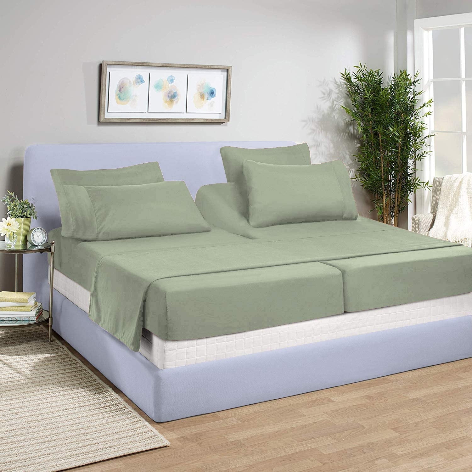 Cooling Sateen Split-California King Bed Sheet Set (5-Pieces) Adjustable Bed Sheets - 800 Thread Count 100% Egyptian Cotton - 15" De... - Luxury Bed Sheet Set with Deep Pockets - Default Title