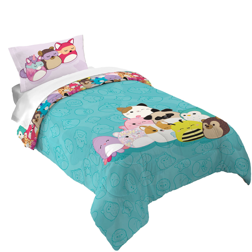 Fluffy Down Alternative Squishmallows Kids 2 Piece Teal Blue Reversible Comforter and Pillowcase set, Twin/full - Luxurious Quilted Duvet Cover Set - Default Title