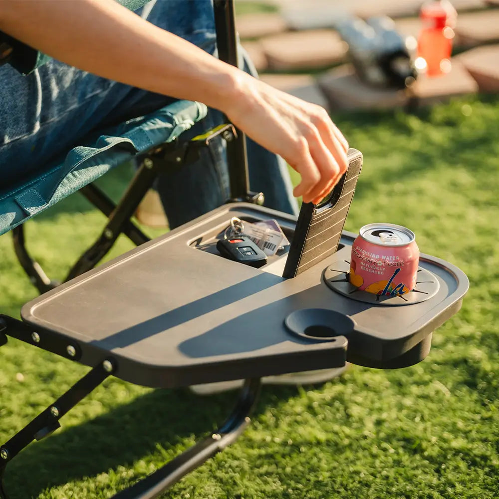 Smooth Motion Stowaway Rocker with Side Table - Choice 253 - Heavy-Duty Kickback Rocker with Beverage Holder Detail