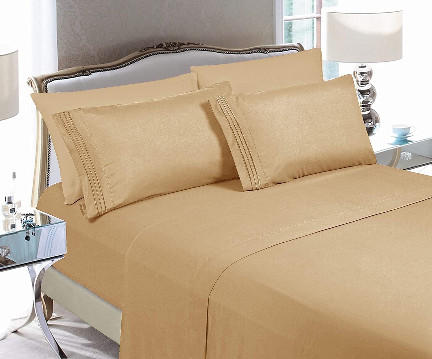 Cooling Sateen Super Soft 1500 Premier Hotel Collection Sheet set, Queen, Gold - Cooling Hotel Quality Bedding Sheets and Pillowcases - Default Title
