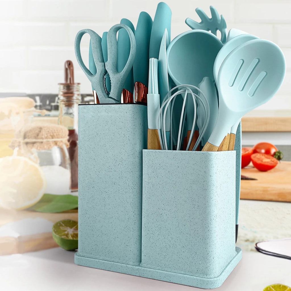 High-Precision Silicone Kitchen Cooking Utensils Set, 19 Pieces Utensil with Holder, Heat Resistant, Green - Heavy Duty Stainless Steel Kitchen Shears - Default Title