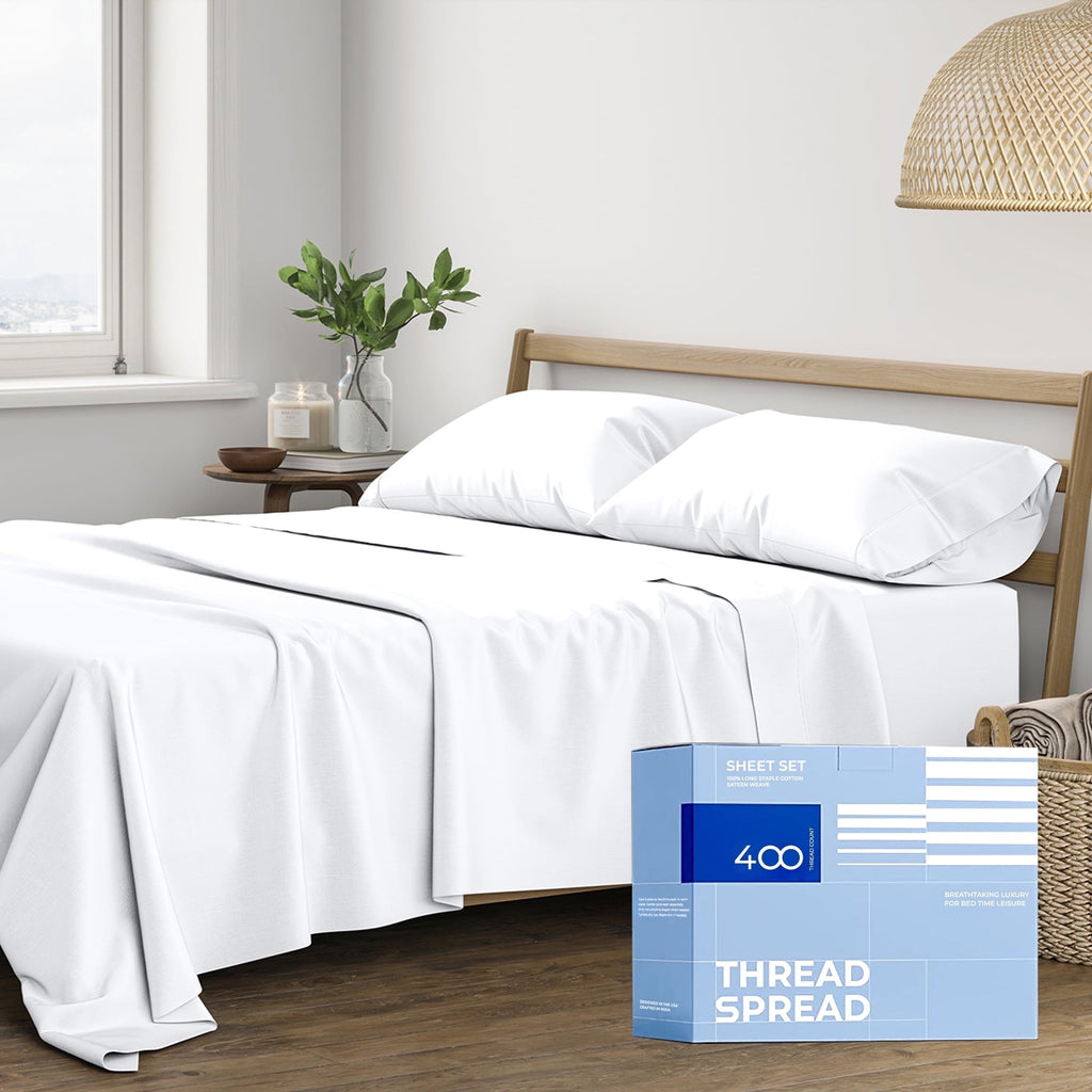 Premium Egyptian Cotton King Size Cotton Sheets Set - 400 Thread Count 4 PC 100% Cotton Sheets for King Bed, 16 In Deep Pocket King Size Cott... - Luxury Bed Sheet Set with Deep Pockets - Default Title