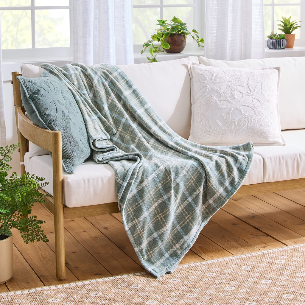 Lightweight Warm Woven Chenille Plaid Throw Blanket, Green River , 50x72 Inches - Luxury Knitted Decorative Throw Blanket with Fringes - Default Title