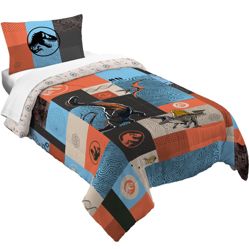 All-Season Kids 2 Piece Blue Orange Reversible Dinosaur Comforter and Pillowcase set, Twin/full - Cloud-Like Soft Lightweight Bed Comforter - Default Title