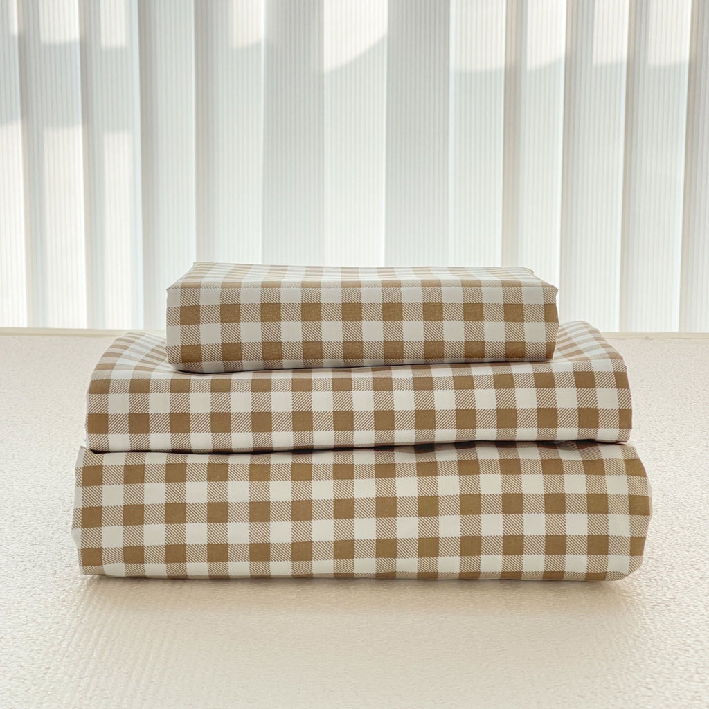 Premium Egyptian Cotton Sheet Set, Soft Brushed Microfiber Taupe Plaid Sheets, 4-Piece Brown Grid Set with Deep Pocket - Luxury Bed Sheet Set with Deep Pockets - Default Title