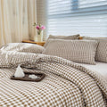 Heavyweight Warmth Tan Gingham Queen Comforter Set, Taupe Plaid Bedding Set, Checked Bed Comforter 3 Pieces(Tan Gingham, Queen) - Cloud-Like Soft Lightweight Bed Comforter - Default Title