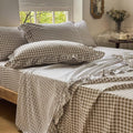 Breathable Luxury Tan Gingham Ruffle Queen Sheet Set, Taupe Soft Pre-Washed Microfiber Plaid Ruffled Queen Bed Sheets, 4-Pieces Farmhou... - Breathable Egyptian Cotton Flat & Fitted Sheets - Default Title