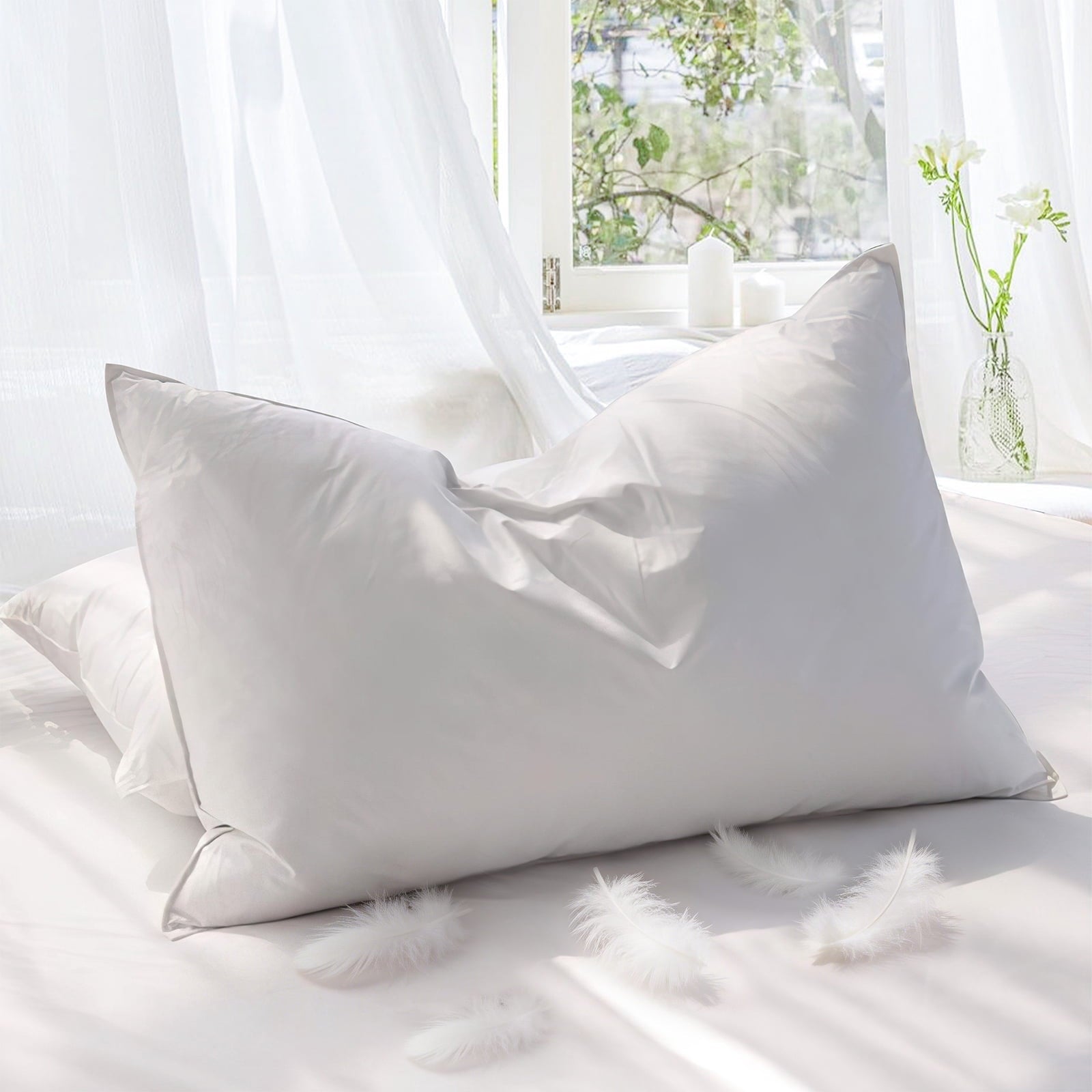 Fluffy Shredded Goose Feather Down Pillows for Sleeping,Luxury Hotel Collection Queen Size Soft Bed Pillow,1 Pack,Queen (20.2" x 28.2") - Decorative Throw Pillow Cushion for Sofa & Bed - Default Title
