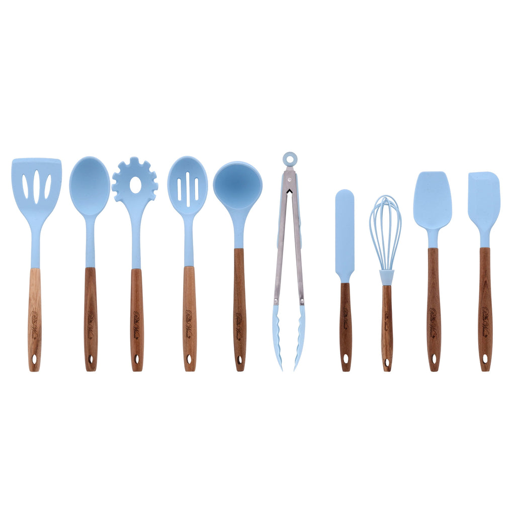 High-Precision 10-Piece Silicone and Acacia Wood Handle Cooking Utensils Set, Blue - Professional Kitchen Tool for Culinary Enthusiasts - Default Title