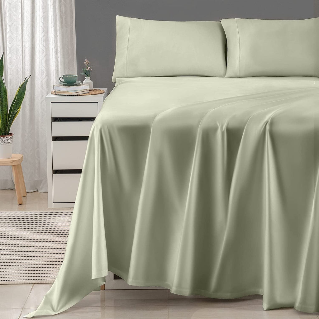 Wrinkle-Resistant 600 Thread Count 4-Piece Queen Bed Sheet Set, Sateen Weave, Sage Green - Cooling Hotel Quality Bedding Sheets and Pillowcases - Default Title