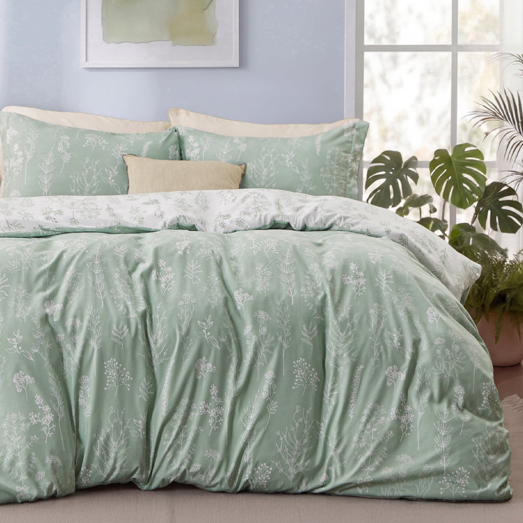 Fluffy Down Alternative 3 Pieces Sage Green Queen Size Comforter Sets, Cute Flowers Botanical Lightweight Soft Bedding Set with 2 Pillow Shams - Luxurious Quilted Duvet Cover Set - Default Title