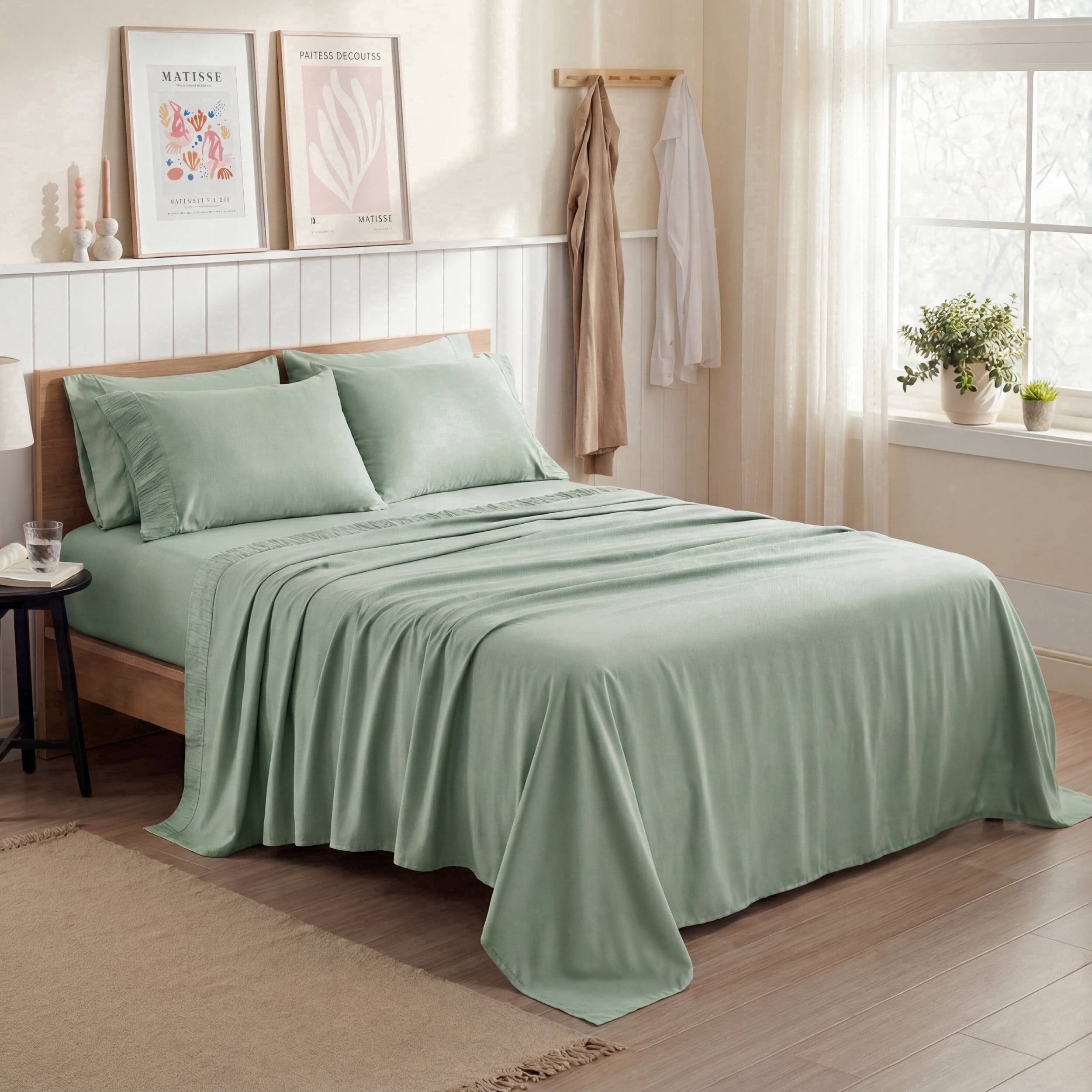 Breathable Luxury Queen Sheets Set, 4 Pieces Deep Pockets Cooling Soft Polyester Microfiber Bed Sheets Set, Sea Foam Green - Cooling Hotel Quality Bedding Sheets and Pillowcases - Default Title