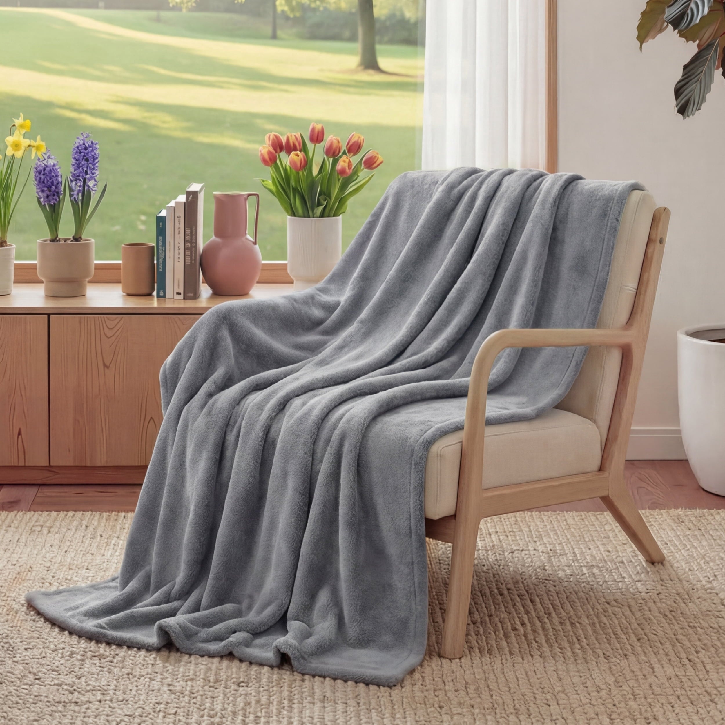 Lightweight Warm Fleece Throw Blanket for Couch Grey, Lightweight Plush Fuzzy Cozy Soft Blankets and Throws for Sofa, 50x60 inches - Luxury Knitted Decorative Throw Blanket with Fringes - Default Title