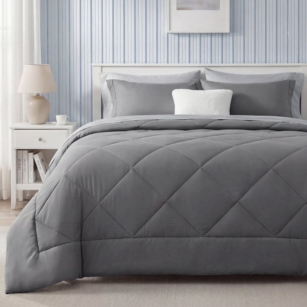 Hypoallergenic Cloud Queen Reversible Comforter Set - 7 Pieces Grey Bedding, Bed in a Bag with Alternative Comforter, Sheets, Pillowcases ... - Cloud-Like Soft Lightweight Bed Comforter - Default Title