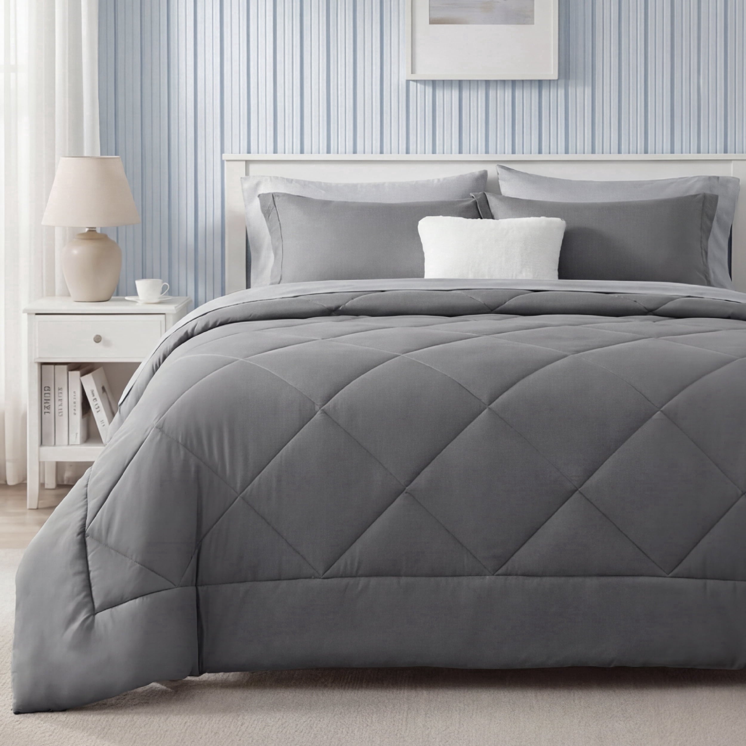 Hypoallergenic Cloud Queen Reversible Comforter Set - 7 Pieces Grey Bedding, Bed in a Bag with Alternative Comforter, Sheets, Pillowcases ... - Cloud-Like Soft Lightweight Bed Comforter - Default Title