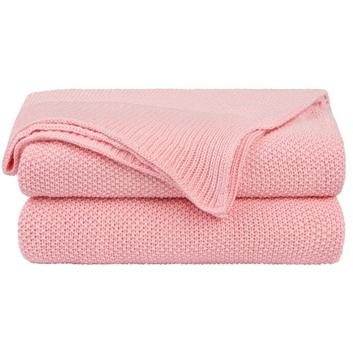 Cozy Fleece Pure Cotton Soft Cable Knit Throw Blanket Pink 50" x 70" - Cozy Fleece Throw Blanket for Couch & Bed - Default Title