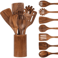 Non-Stick Safe Wooden Spoons for Cooking, 8 Pcs Natural Wooden Utensil for Cooking with Non-Stick, Heat Resistant, Wood... - Ergonomic Kitchen Tongs and Cooking Spoon Utensil - Default Title