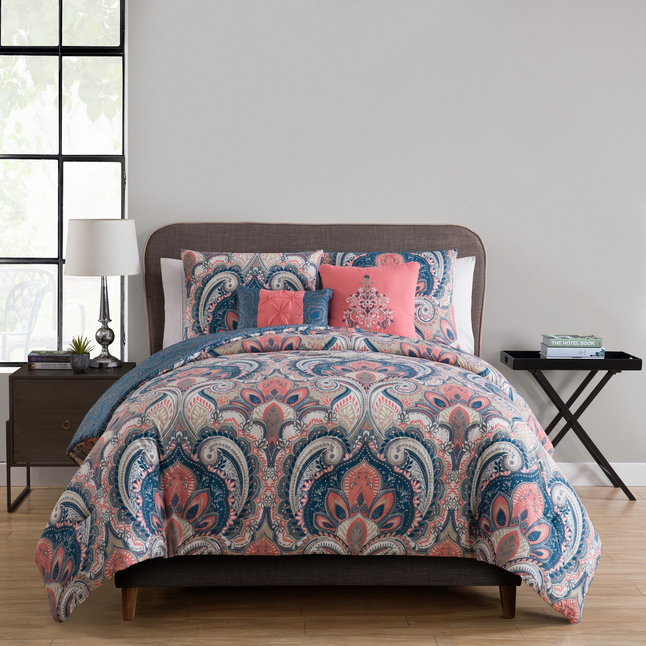 Heavyweight Warmth Casa Real 5-Piece Coral Damask Reversible Comforter Set, King, Adult, Unisex - Luxurious Quilted Duvet Cover Set - Default Title