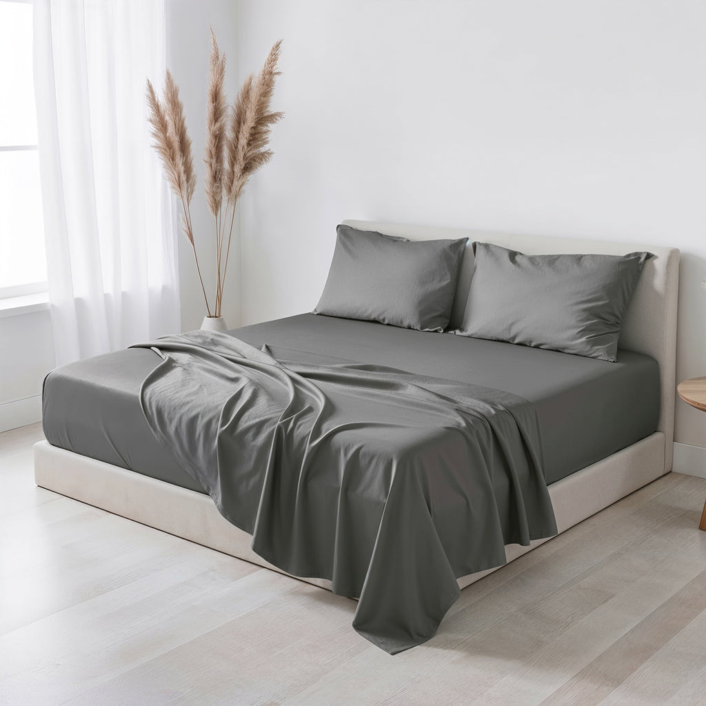 Premium Egyptian Cotton Virtu Bed Sheets Set, Deep Pocket Rayon Derived 4 Piece Queen Sheets sets, Gray - Cooling Hotel Quality Bedding Sheets and Pillowcases - Default Title