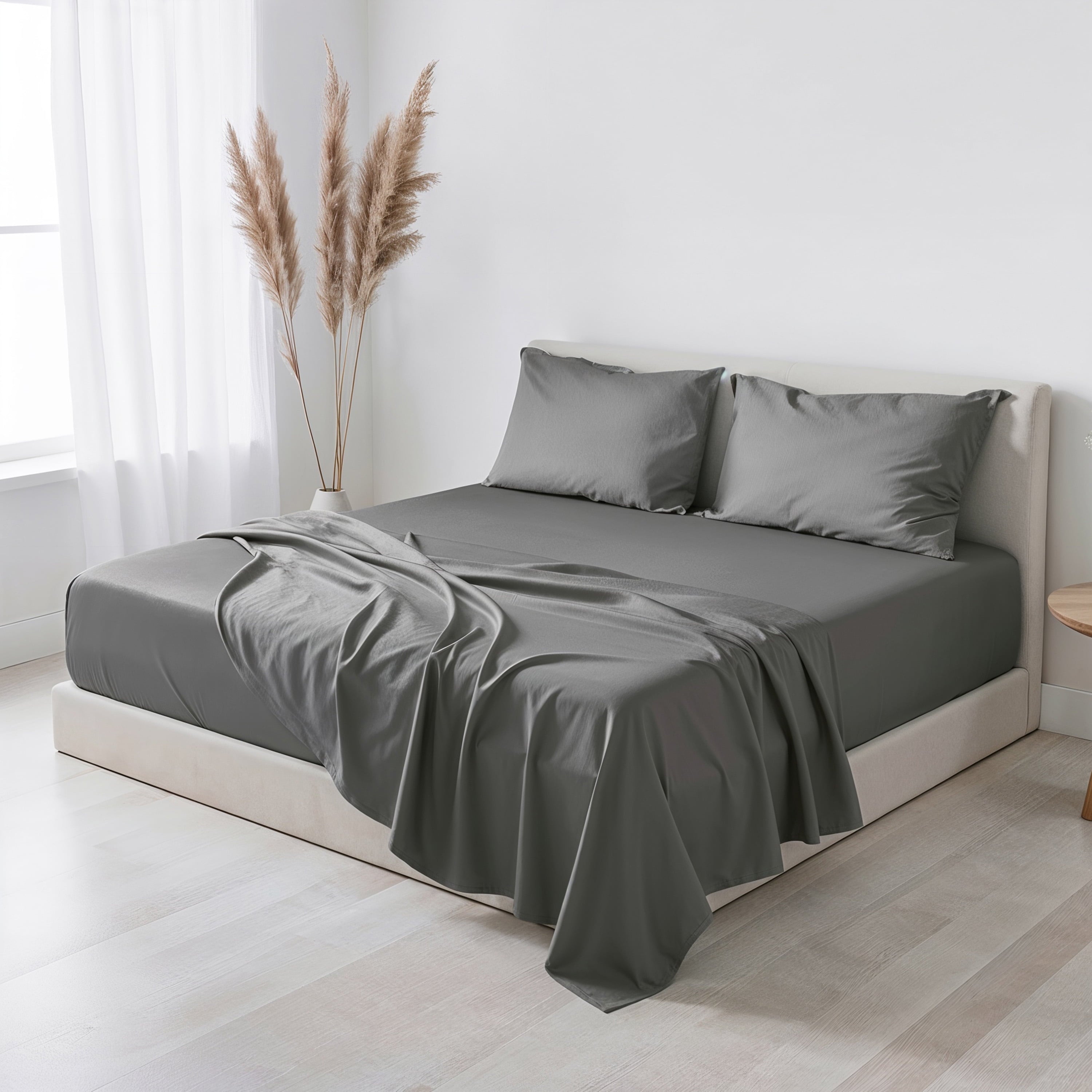 Premium Egyptian Cotton Virtu Bed Sheets Set, Deep Pocket Rayon Derived 4 Piece Queen Sheets sets, Gray - Cooling Hotel Quality Bedding Sheets and Pillowcases - Default Title