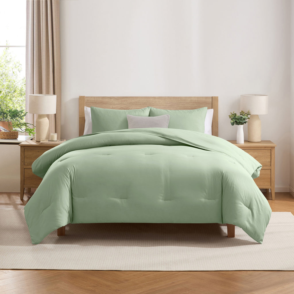 Luxurious Quilted Comforter Sets, All Season Lightweight Solid Queen Comforter Set, 3-Pc Bedding Sets, Sage Green - All-Season Down Alternative Comforter Insert - Default Title