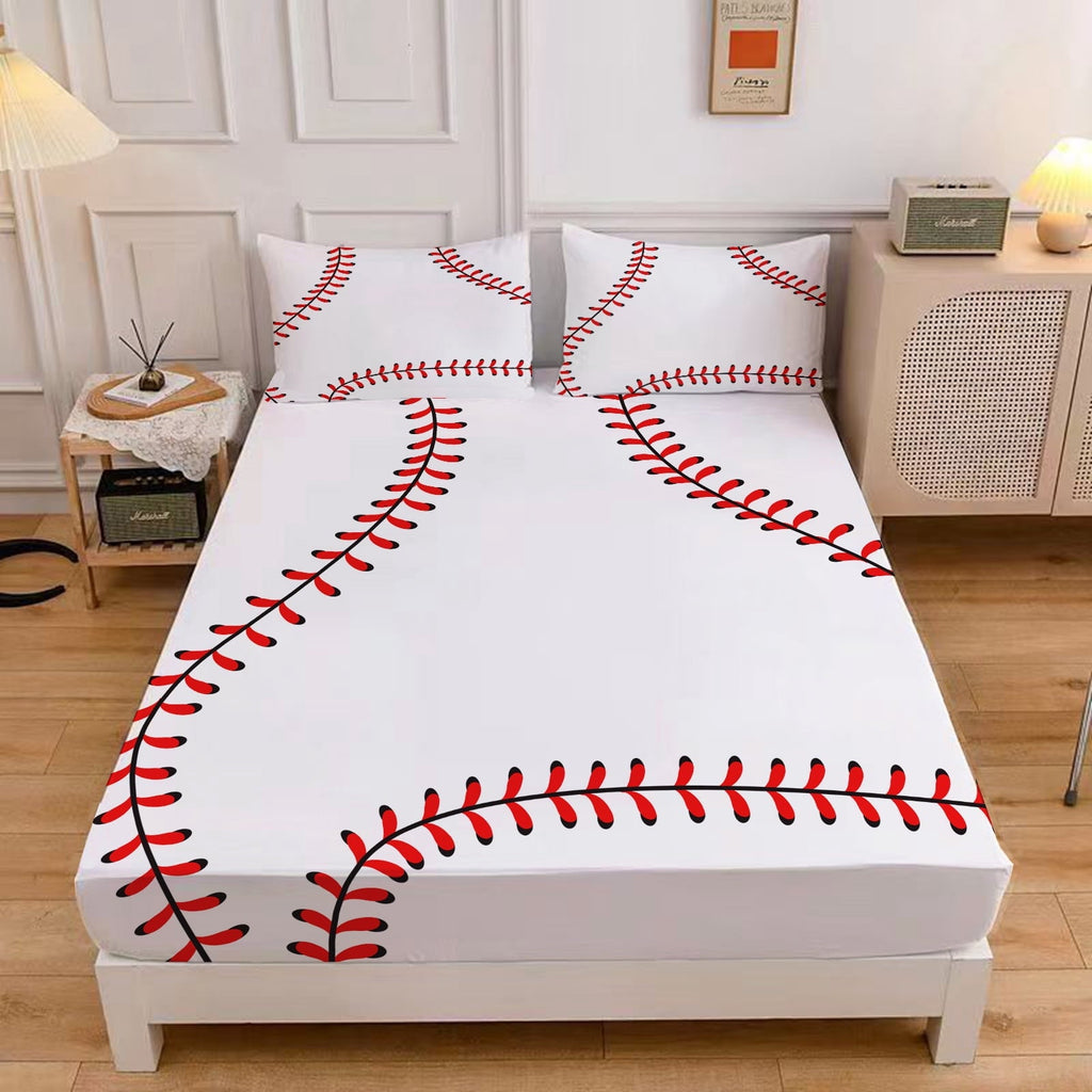 Breathable Luxury Baseball Sheet Set Sports Theme Bedding Set for Kids 3D Baseball Pattern Bed Sheets Baseball Games Bed Sheet Set Room... - Breathable Egyptian Cotton Flat & Fitted Sheets - Default Title