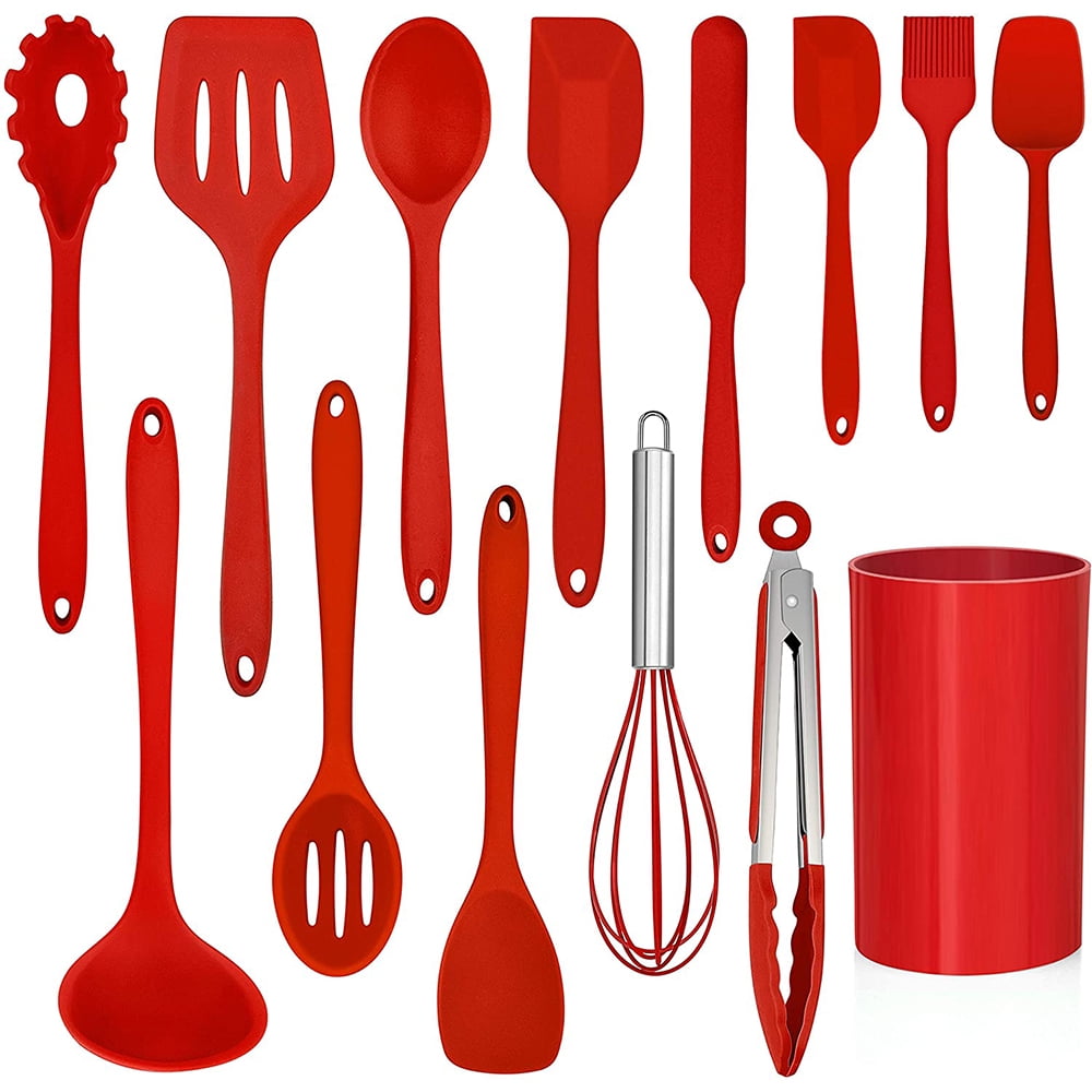 Non-Stick Safe 14 Pcs Cooking Utensils Set with Holder, Heat Resistant Silicone Kitchen Cookware Utensils Set, Kitchen Cooking Tools... - Ergonomic Kitchen Tongs and Cooking Spoon Utensil - Default Title