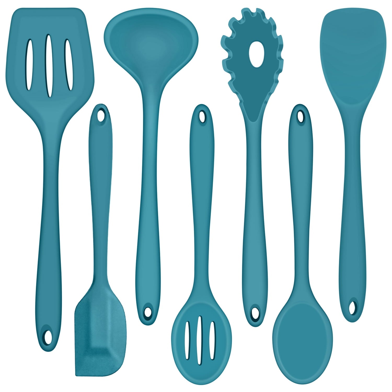 Premium Silicone 7-Piece Silicone Cooking Utensils Set, Blue Kitchen Utensils, Non-stick Gadgets Tools Include Slotted Turner, Soup La... - Ergonomic Kitchen Tongs and Cooking Spoon Utensil - Default Title