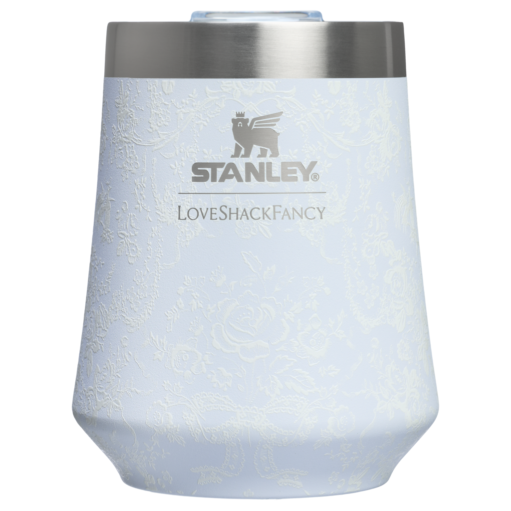 Vacuum Insulated Wine Stanley 1913 x LoveShackFancy Holiday Reserve Wine Tumbler D367F - Premium Insulated Egg-Shaped Wine Glass for Outdoors - Baby Bow Pink Peppermint