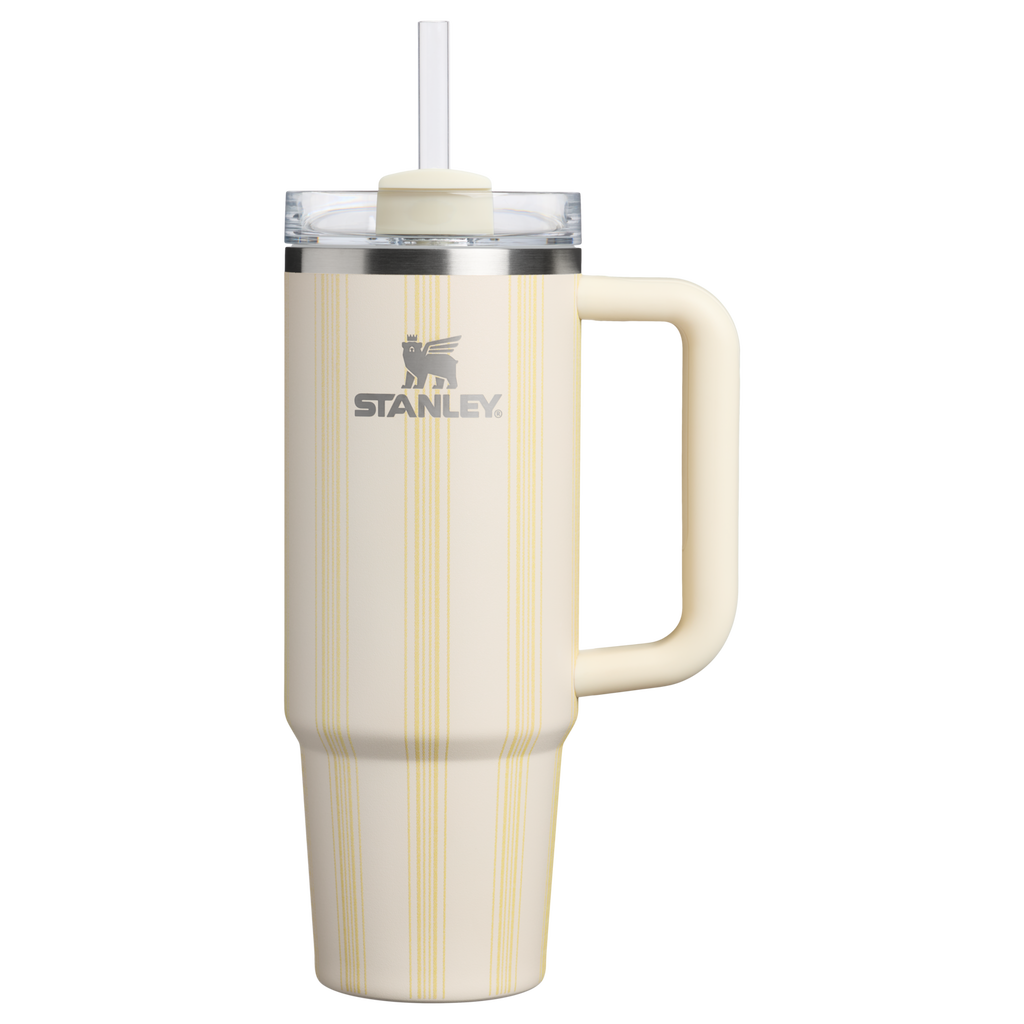 Double-Wall Vacuum The Quencher H2.0 Flowstate Tumbler D343V - Premium Stainless Steel Straw Cup for All-Day Hydration - Cream Picnic Stripe
