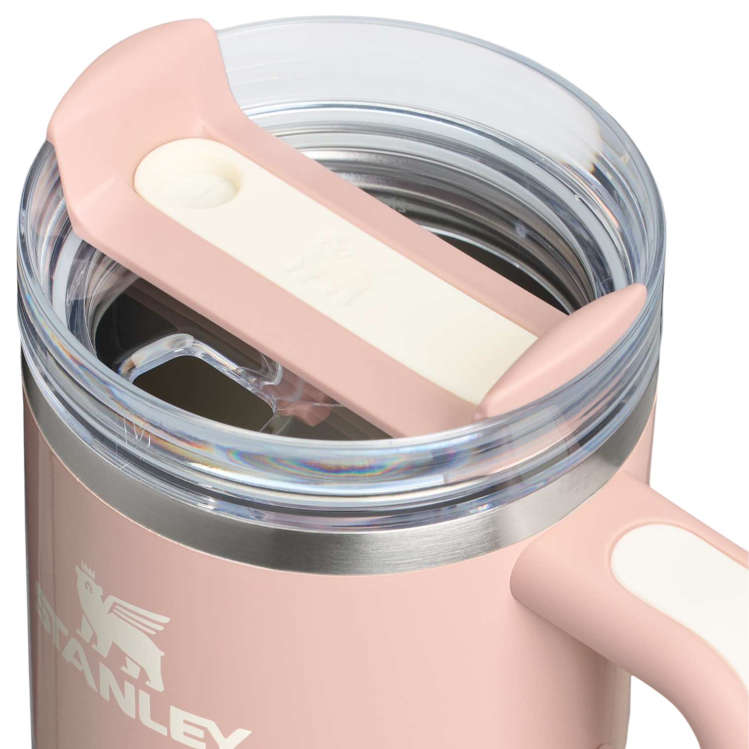 Splash-Resistant FlowState The Quencher H2.O Flowstate Tumbler with Handle | Stanley Create D309N - FlowState 3-Position Lid Insulated Travel Mug Detail