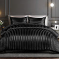 Luxurious Quilted 3-Piece Reversible Silky Soft King Size Comforter Set, Luxury Stripe Satin Oversized Comforter Bedding Set with 2 Sat... - Hypoallergenic Ultra-Fluffy Quilt for Winter - Default Title