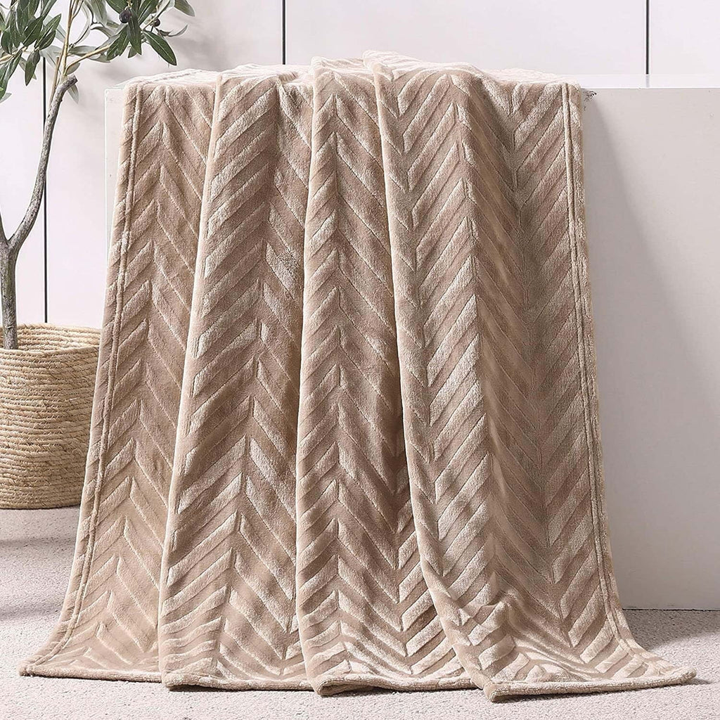 Decorative Knitted Soft Flannel Fleece Lightweight 50"x60" Throw Blanket, Brushed Chevron Design Fluffy Plush Cozy Blanket for All Seaso... - Lightweight Plush Warm Blanket for All Seasons - Default Title