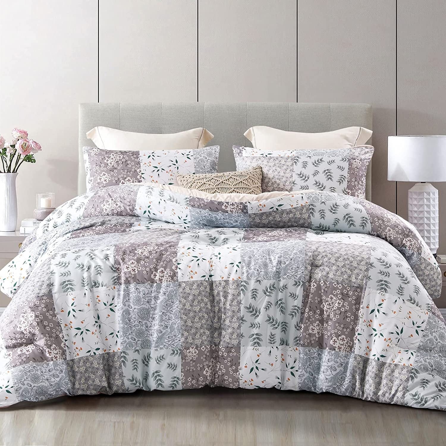 Luxurious Quilted 3-Piece Queen Comforter Set, Soft Reversible Bedding Comforter Sets, Patchwork Printed Down Alternative Comforter Duv... - Luxurious Quilted Duvet Cover Set - Default Title