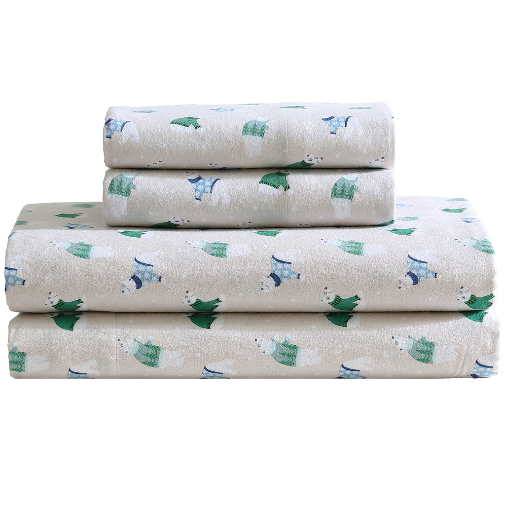 Premium Egyptian Cotton Winter Nights Cotton Flannel Sheet Set, King, Holiday Bears - Premium Ultra-Soft Pillowcase Pair for Sleeping - Default Title