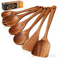Non-Stick Safe Wooden Spoons for Cooking, 6 PCS Teak Wood Cooking Utensil Set, Wooden Kitchen Utensils for Nonstick Pans & Cookware,... - Heat-Resistant Silicone Cooking Spatula Turner - Default Title