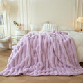 Super Soft Flannel Fluffy Faux Rabbit Fur Throw, Cozy Wide Stripe Plush Fuzzy Blanket for Bed Couch Sofa Chair, Light Purple Shaggy Thro... - Lightweight Plush Warm Blanket for All Seasons - Default Title