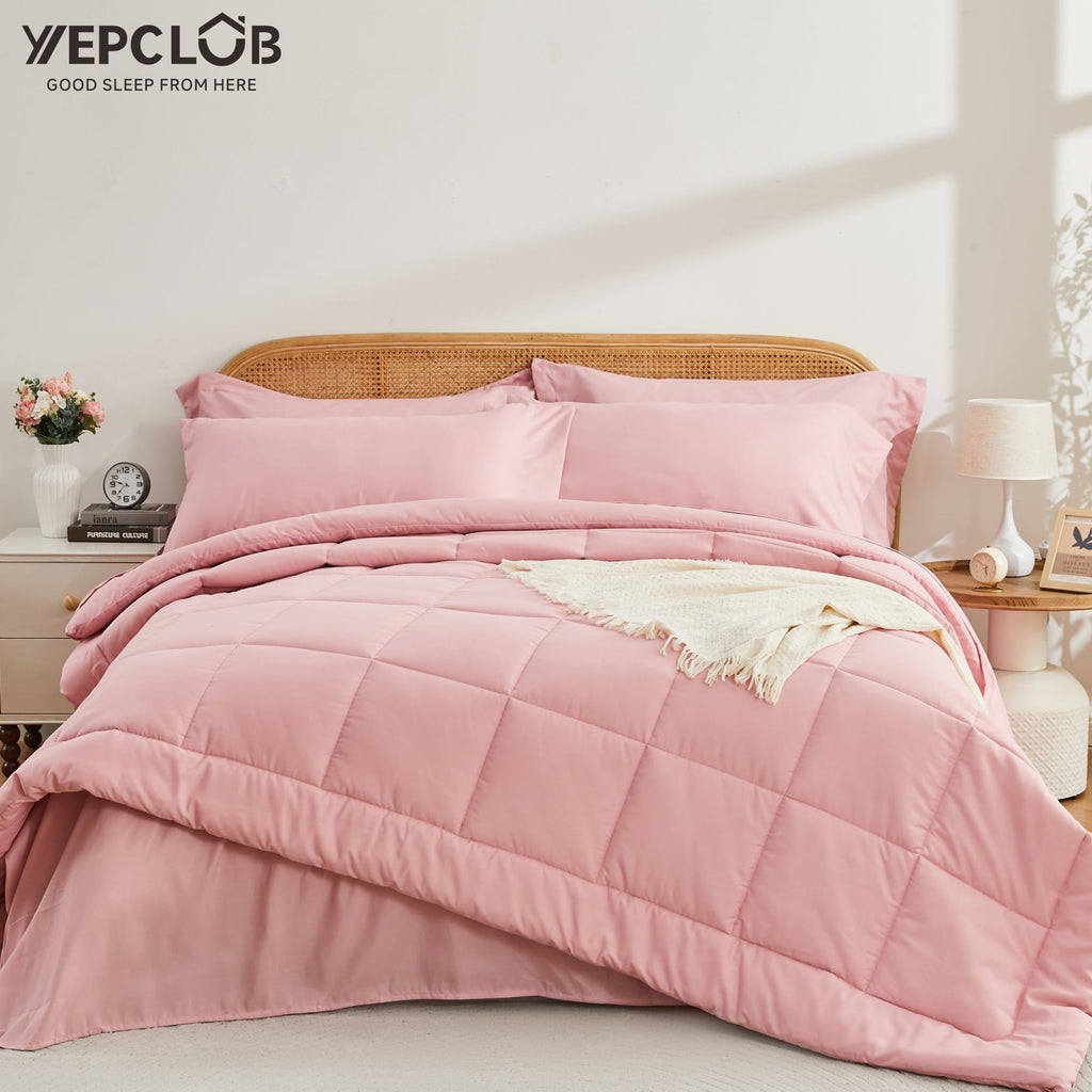 Heavyweight Warmth 7-Piece Queen Size Comforter Set,Pink Reversible Bed in a Bag,All Season Solid Bedding Set with Sheets,Pillowcases & ... - All-Season Down Alternative Comforter Insert - Default Title