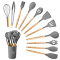 Seamless One-Piece Silicone Wooden Heat Resistant Kitchen Utensil Set, 12 pcs - Durable Turner & Ladle Utensil Set for Home Chefs - Default Title