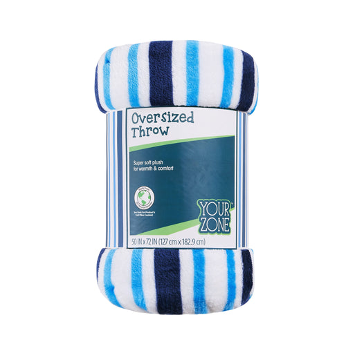 Decorative Knitted Blue Stripes XL Oversized Throw Blanket, 72 x 50 inches, Great for a Kids Bedroom, Super Soft and Cozy - Lightweight Plush Warm Blanket for All Seasons - Default Title