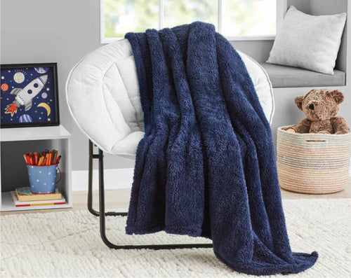 Cozy Fleece Soft, Navy Blue, Oversized, Fuzzy, Throw Blanket for Kids, 72 x 50 inches - Luxury Knitted Decorative Throw Blanket with Fringes - Default Title