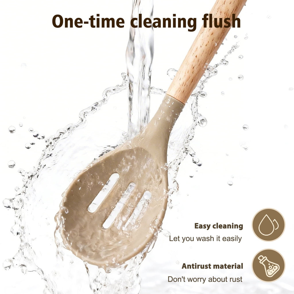 High-Precision Silicone Cooking Utensils Set, Heat Resistant Kitchen Tools, 36 PCS Non-Stick Silicone Cooking Kitchen Utensils, Khaki - High-Precision Culinary Tool for Baking & Cooking Detail